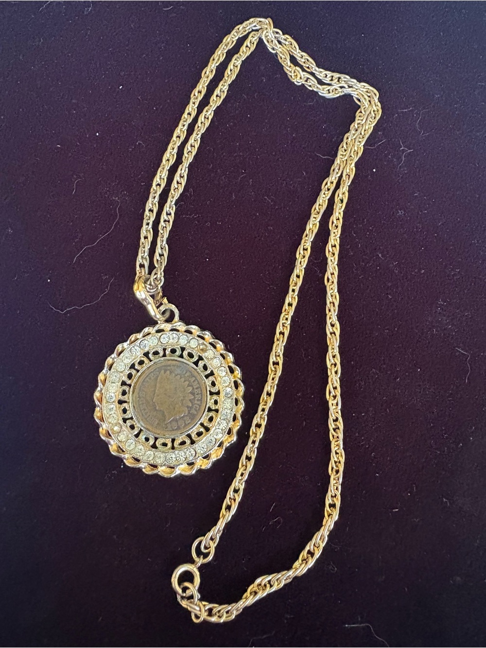 Vintage Gold Coin Pendant Necklace Indian head 1902 26”